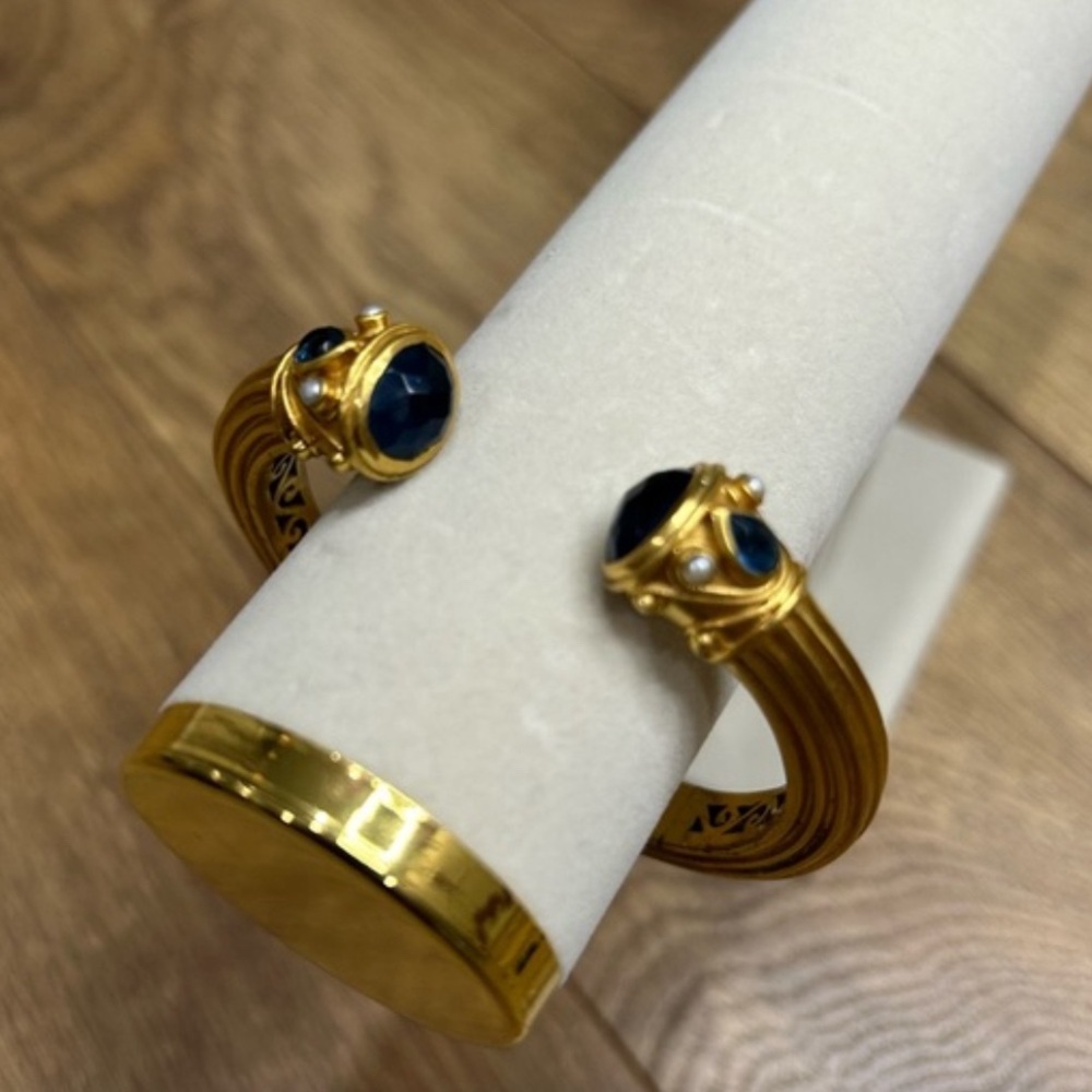 Julie Vos gold plate bracelet Byzantine demi hinged cuff - blue